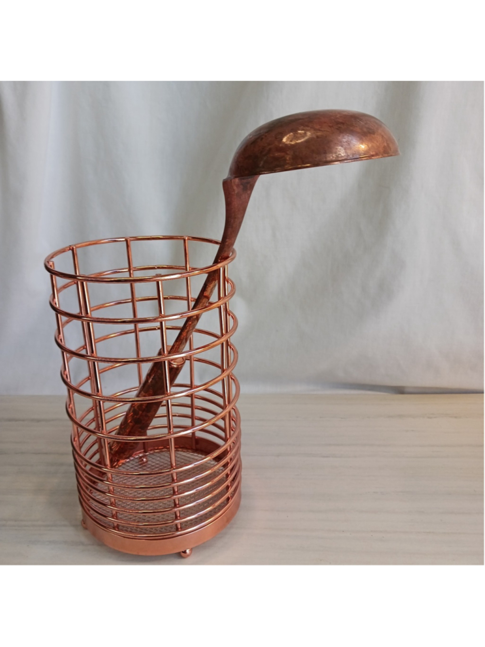 Copper Look Kitchen Utensil Holder Plus Stainless Steel Ladle